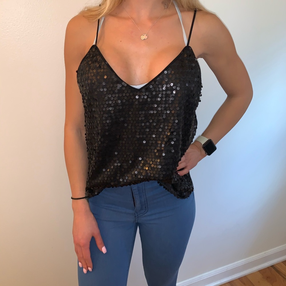 Sequin black tank top